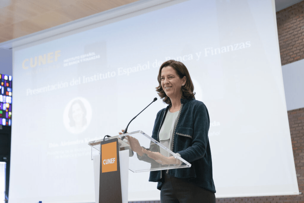 Alejandra Kindelán, presidenta de la Asociación Española de la Banca, durante su intervención