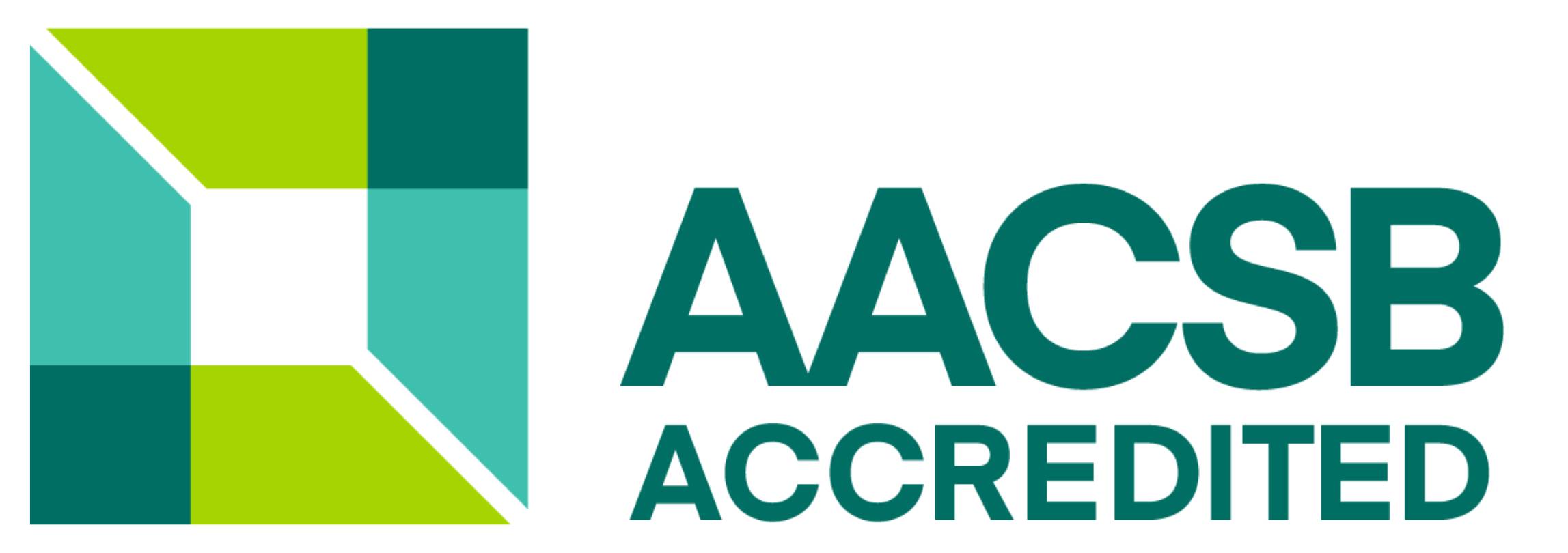 Logo de acreditación AACSB que representa un estándar de calidad en educación empresarial.