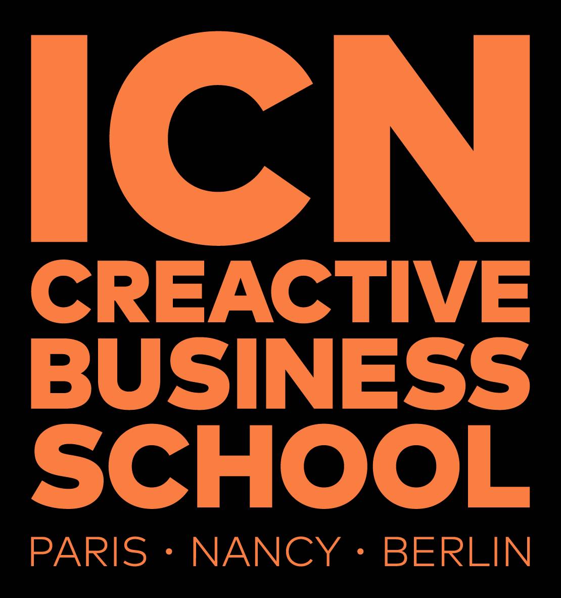Logotipo de la ICN Creative Business School con las ciudades de París, Nancy y Berlín.