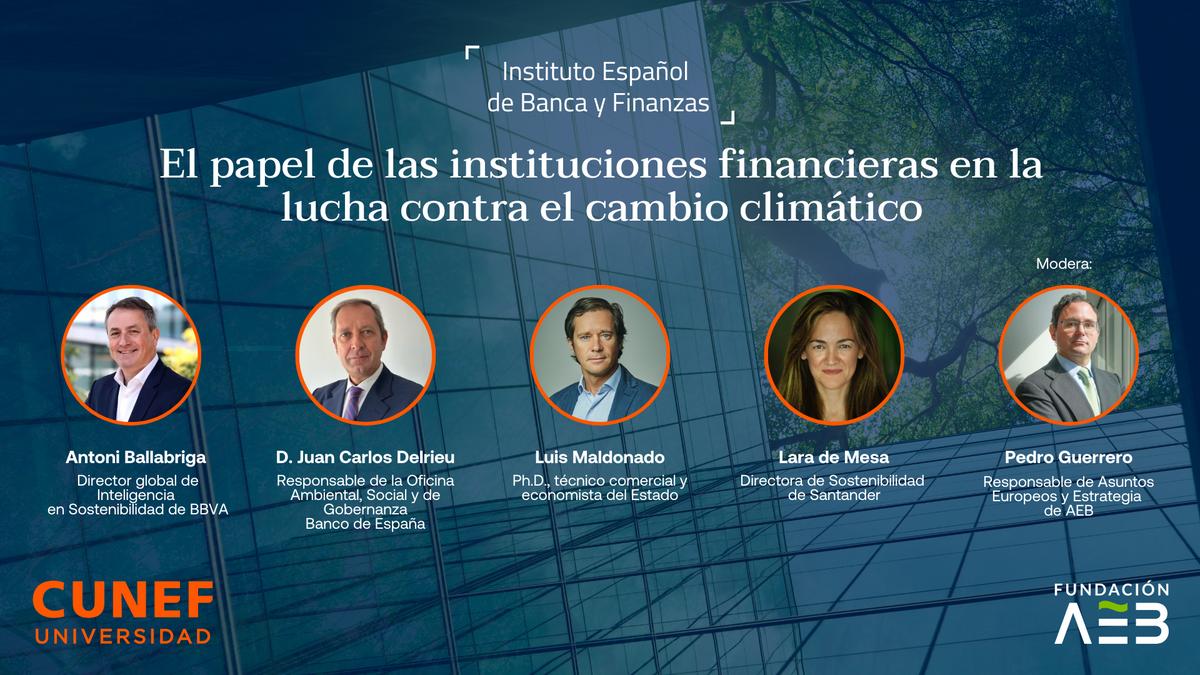 Imagen de un evento sobre el papel de las instituciones financieras en la lucha contra el cambio climático.