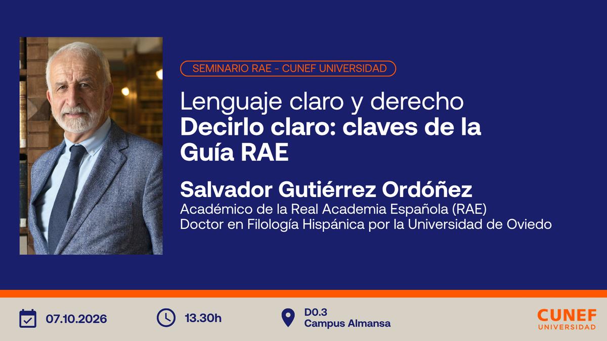 Anuncio de un seminario sobre lenguaje claro y derecho, presentado por Salvador Gutiérrez Ordóñez.