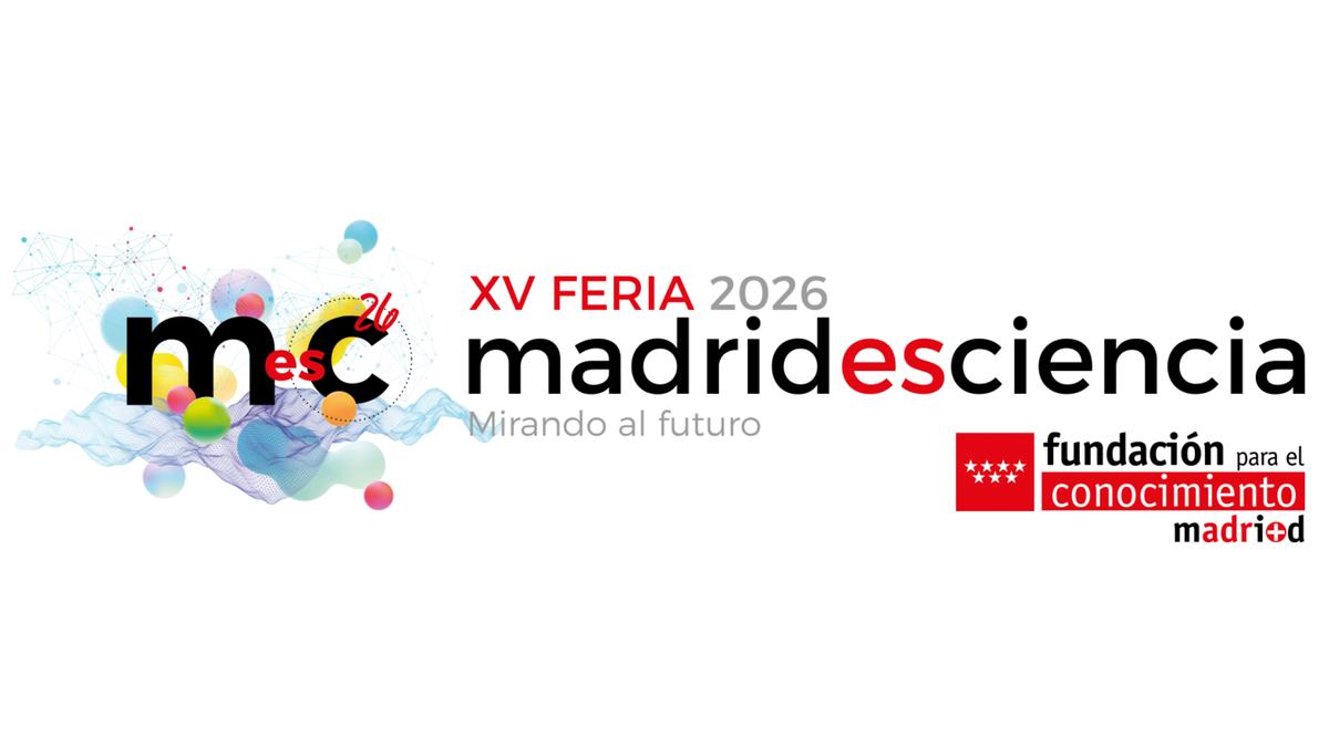 Logo de la XV Feria Madrid Ciencia 2026 que incluye el eslogan 'Mirando al futuro'.