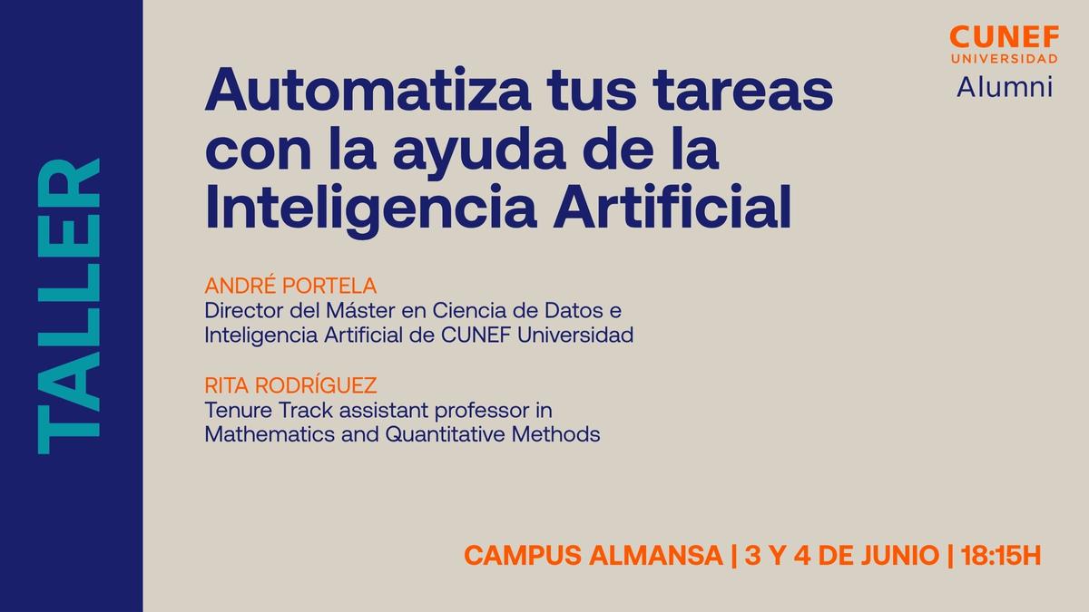 Anuncio de un taller sobre automatización de tareas con inteligencia artificial.
