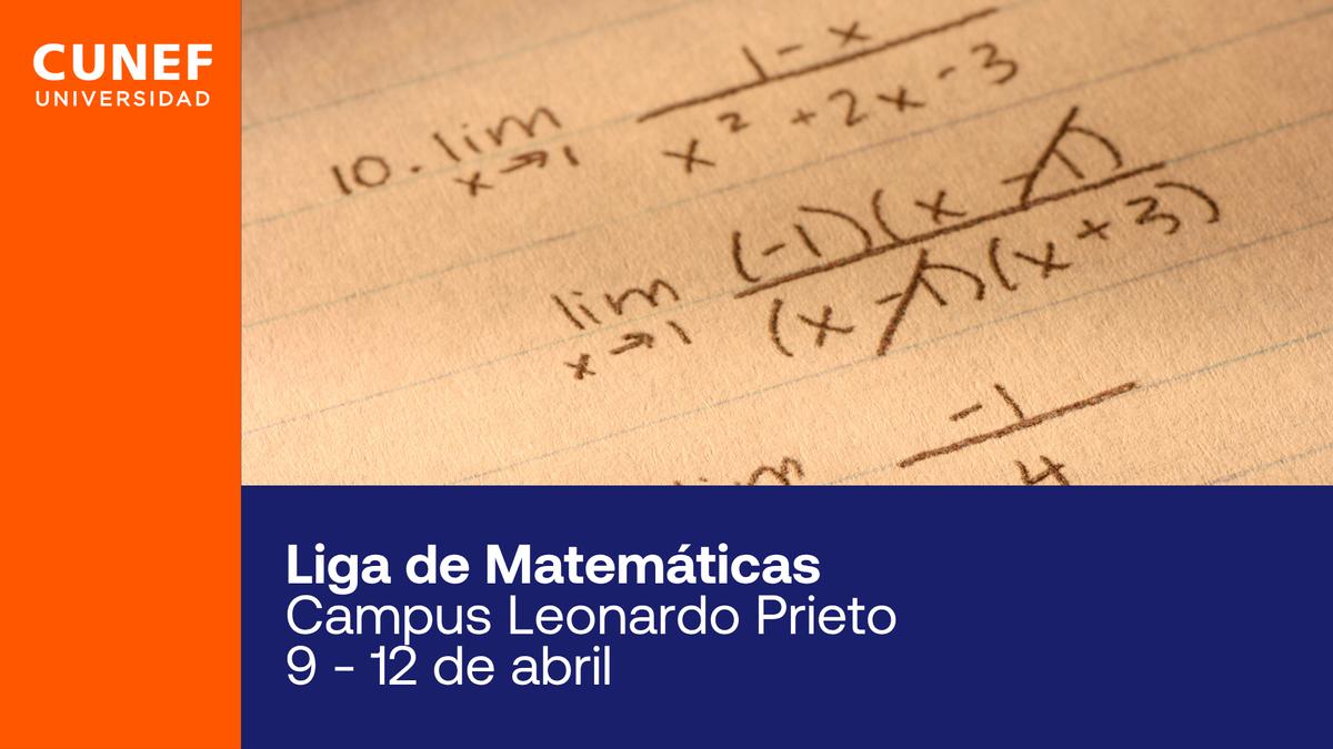 La imagen muestra un fondo de notas de matemáticas con fórmulas relacionadas con límites y detalles de la Liga de Matemáticas
