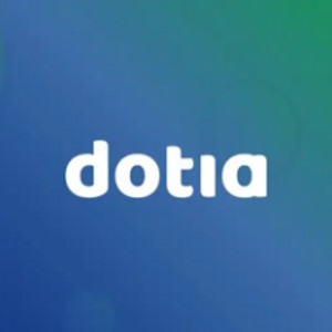 La imagen muestra el texto 'dotia' sobre un fondo de colores azul y verde.